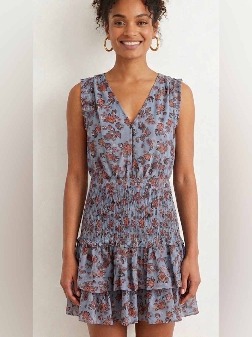 NWT Anthropologie Current Air Floral Smocked Tiered Mini Dress - M